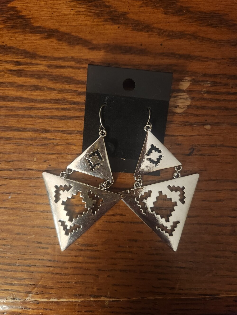 Source Unknown Silver-Tone Tribal Triangle Drop Earrings
